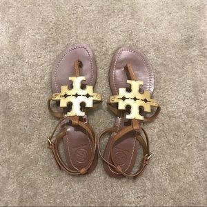Tory Burch Gold and Tan Sandals- Like New!
